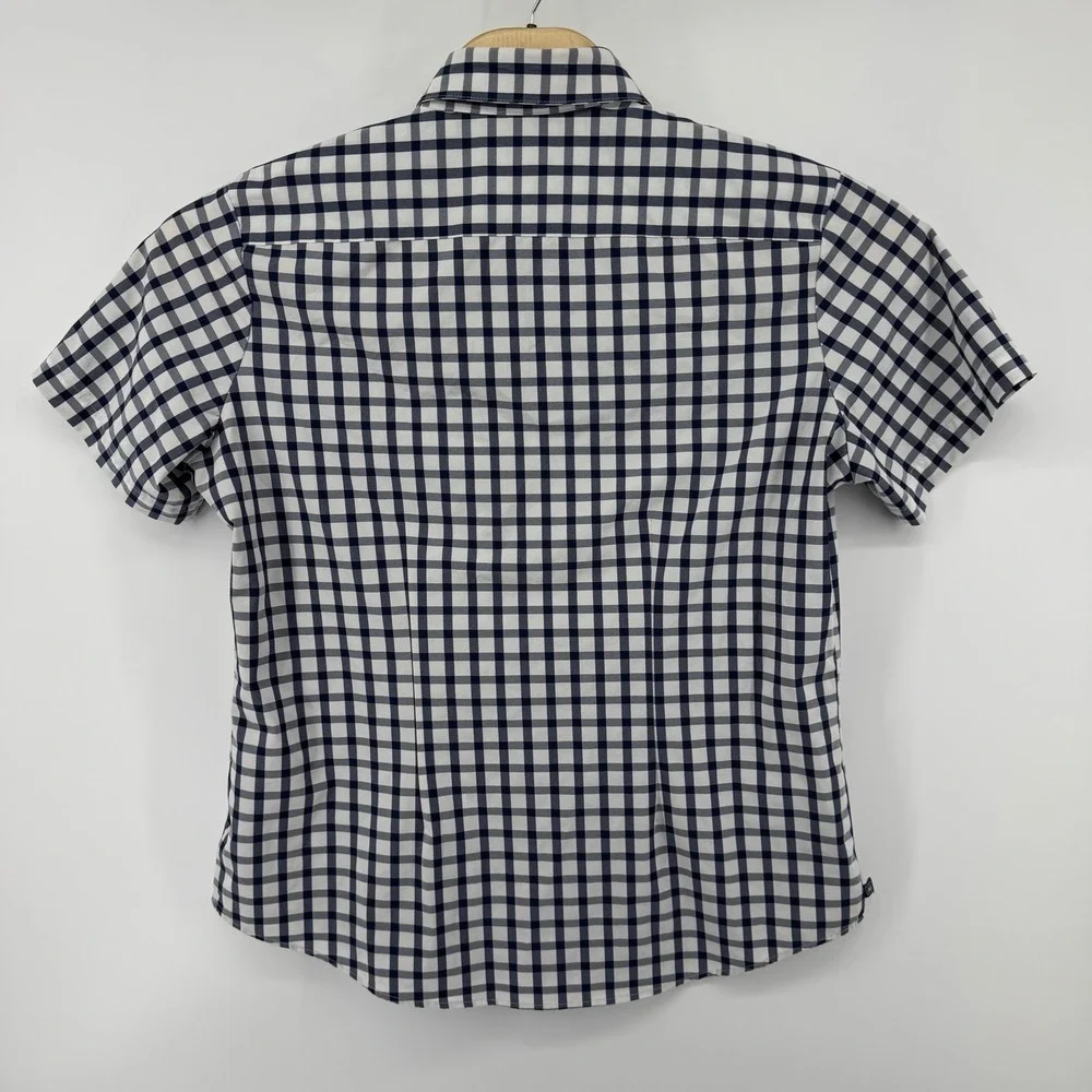 Mizzen + Main Mens Performance Short Sleeve Gingham Shirt Navy White Classic M